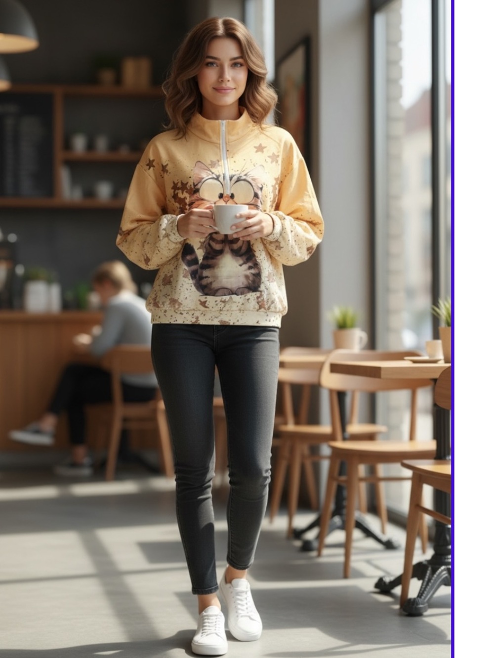 Sweatshirt Oversized large women’s Yellow Graphic Cat